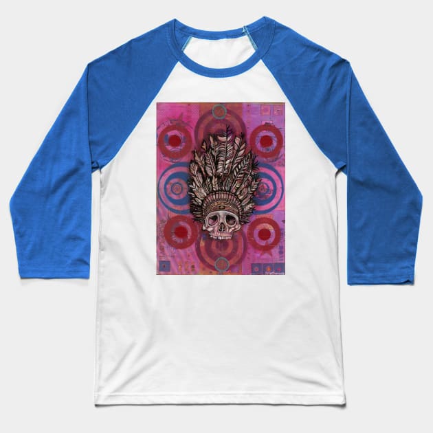 Pink Indian Skull Baseball T-Shirt by Raybomusic01